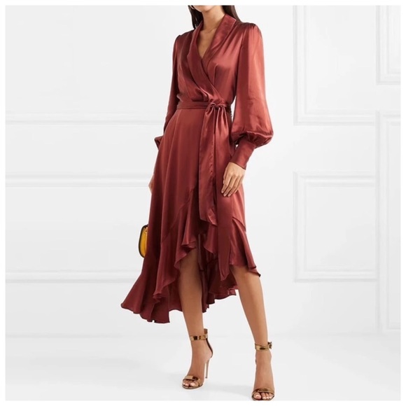 🆕 Boacha Silky Brick Red Wrap Dress - Picture 2 of 5